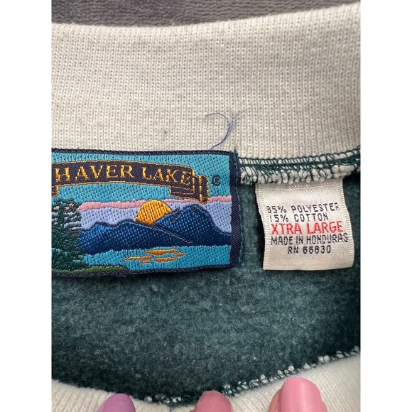 Shaver Lake Relaxed Sweatshirt Mens XL Green Cotton Fleece Lined Striped Collar - Picture 4 of 6